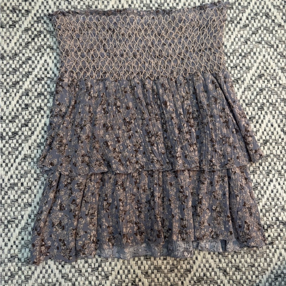 Altar'd State Floral Mini Skirt in Blue and Brown